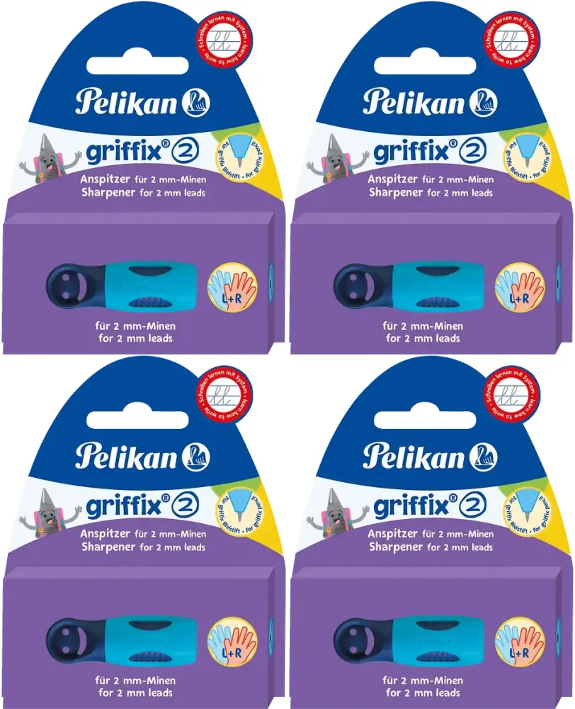 4x Temperówka Pelikan Griffix, do ołówków automatycznych, z pojemnikiem, niebieski