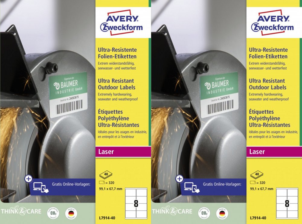 2x Etykiety polietylenowe Avery Zweckform Ultra Resistant, 99.1x67.7mm, 40 arkuszy, biały
