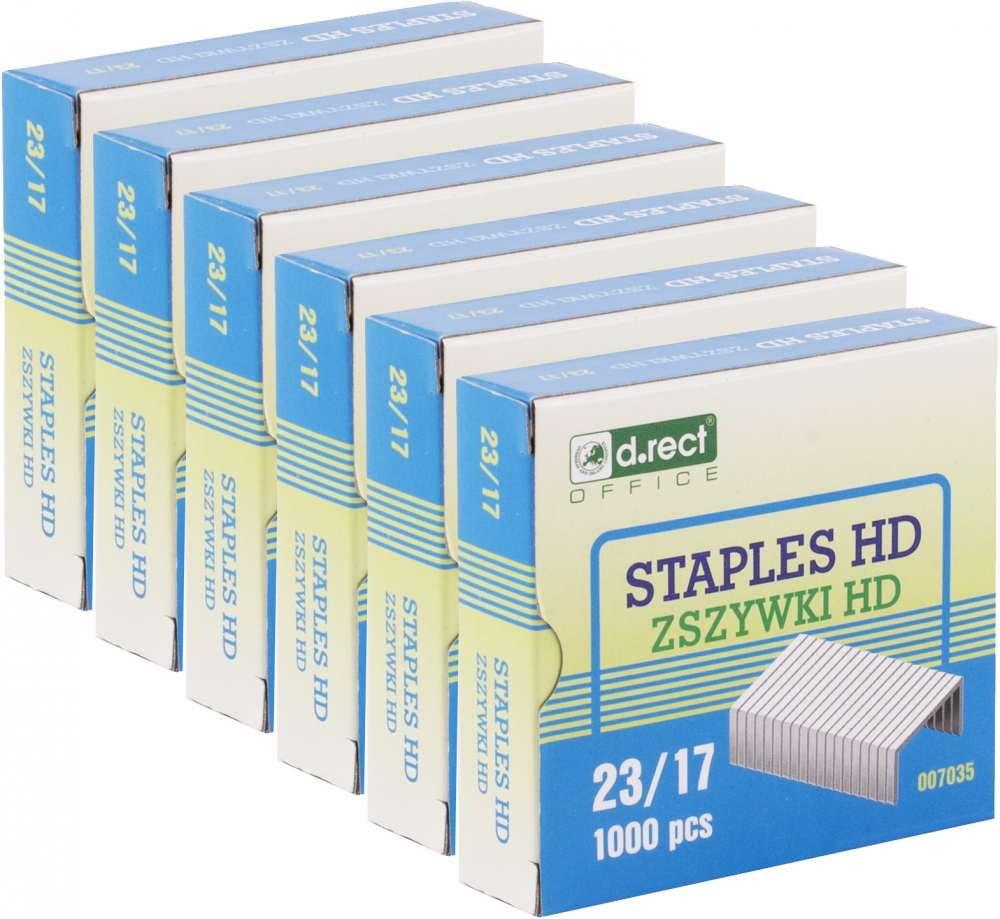 6x Zszywki D.Rect HD 23/17, 1000 sztuk, srebrny