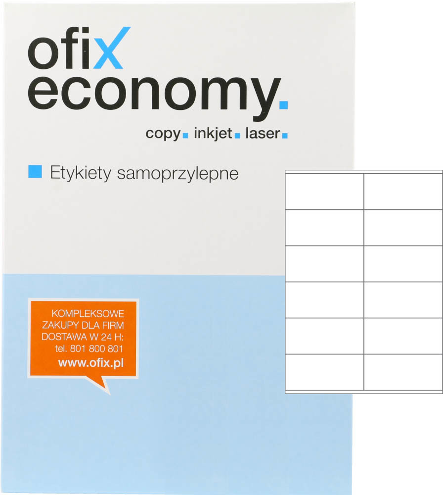 Etykiety samoprzylepne Ofix Economy, 105x48mm, 100 arkuszy, biały