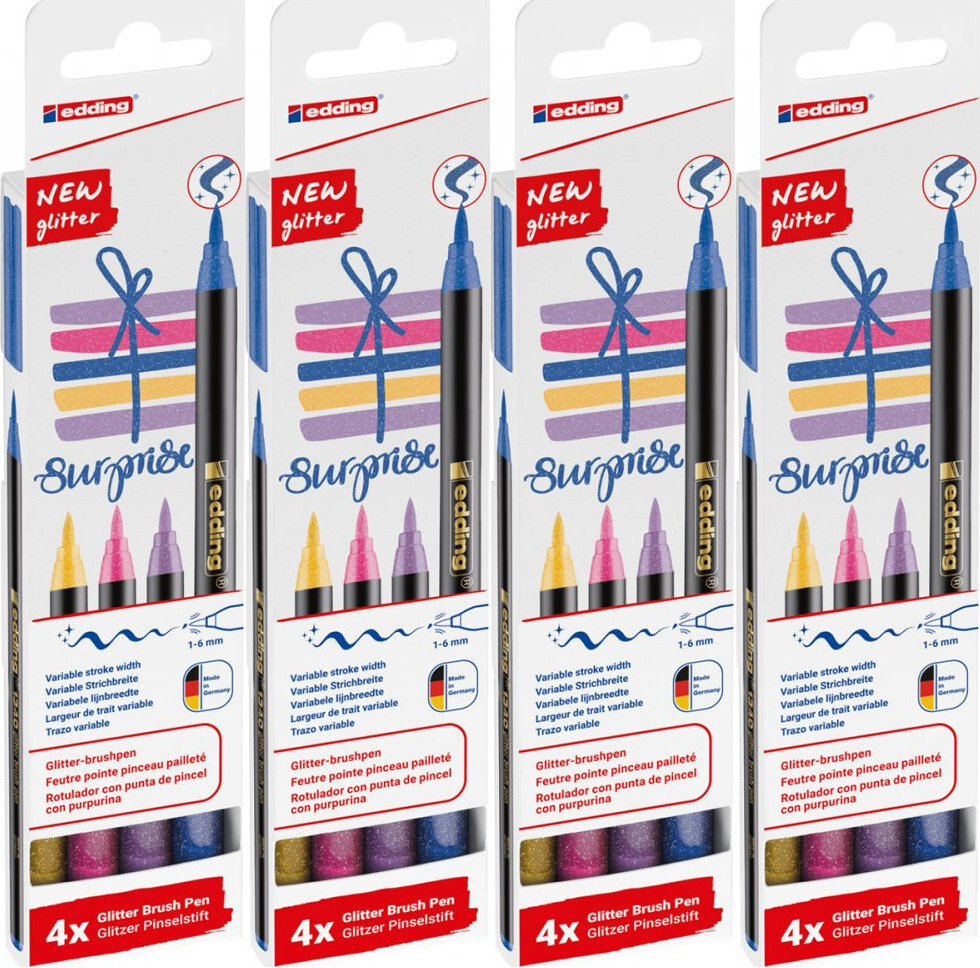 4x Pisak edding 134, z końcówką pędzelkową, 1-6mm, 4 sztuki, mix kolorów brokatowych