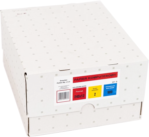 Outlet: USZKODZONE OPAKOWANIE Papier samokopiujący do drukarki igłowej (składanka) Drescher Polska Sp. z o.o., 240mmx12", 1+1 bez nadruku