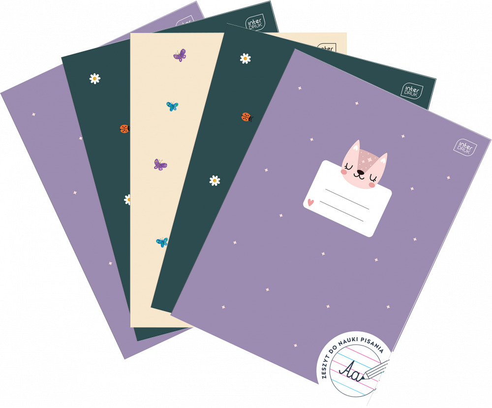 5x Zeszyt w wąskie kolorowe linie Interdruk UV Girls, A4, 32 kartki, mix wzorów