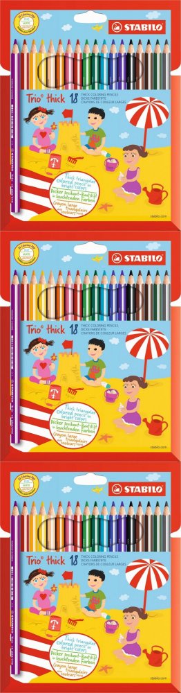 3x Kredki ołówkowe trójkątne Stabilo Trio thick, grube, 18 sztuk, mix kolorów