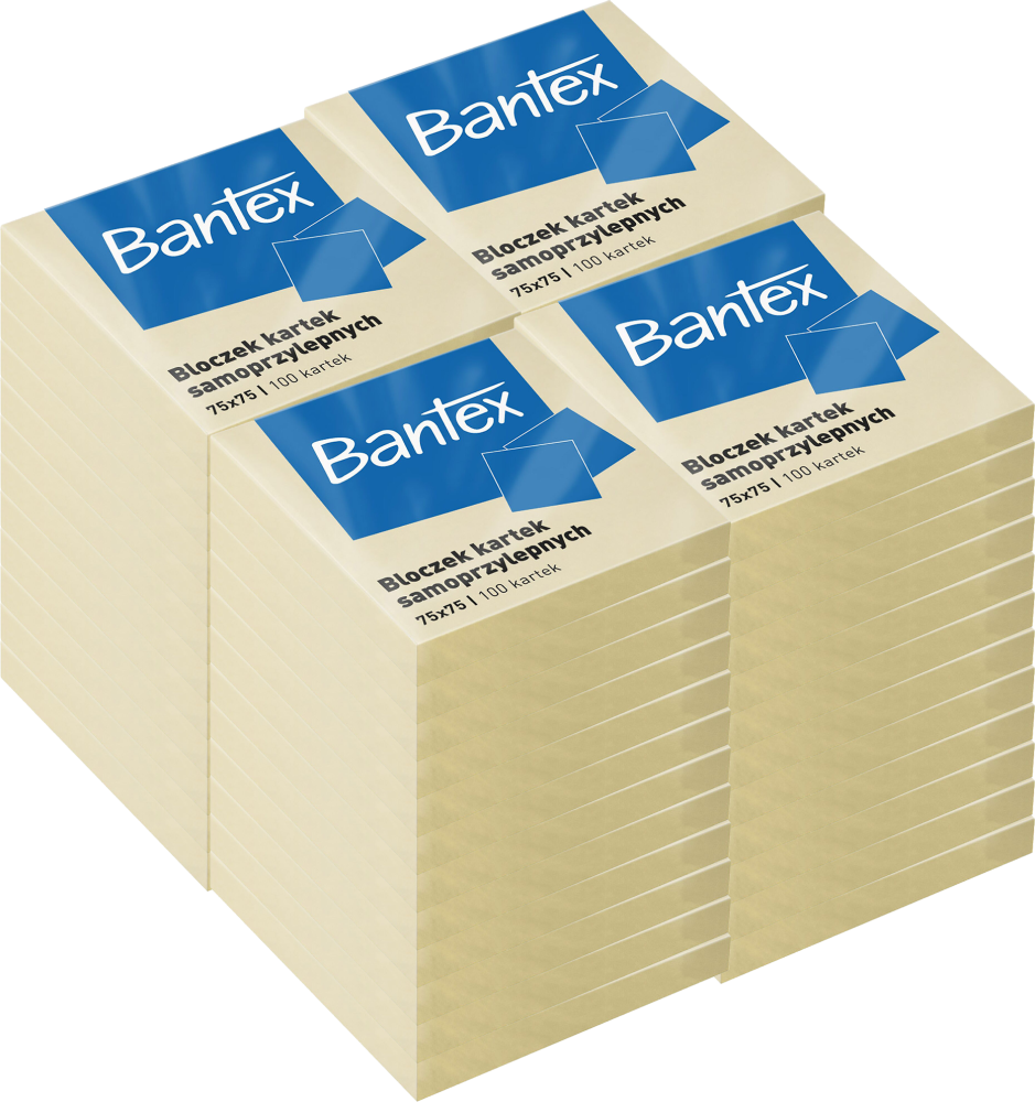 48x Karteczki samoprzylepne Bantex, 75x75mm, 100 karteczek, żółty