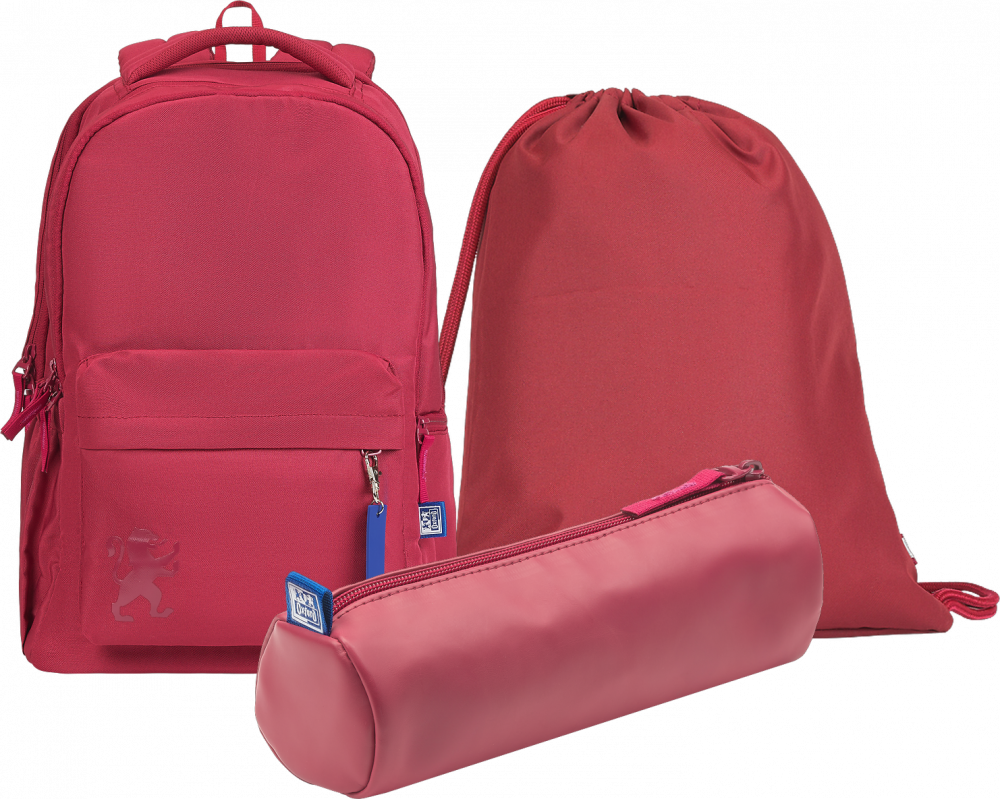 Zestaw: Plecak szkolny + Piórnik tuba + Worek na buty Oxford School, żurawinowy