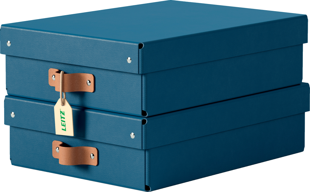 Pudełko do przechowywania Leitz Puro, średnie niskie, 8l, z tektury z recyklingu, 2 sztuki, granatowy