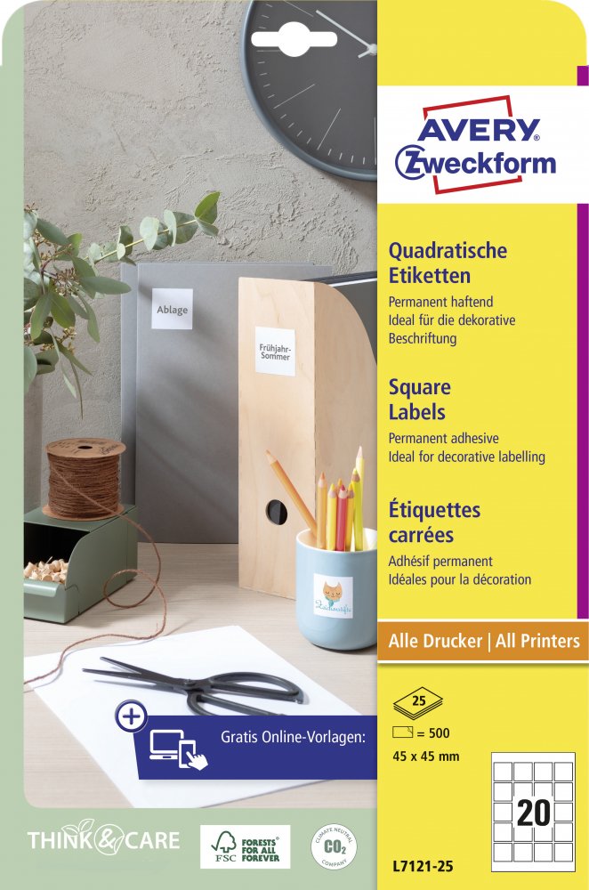 Etykiety kwadratowe do kodów QR Avery Zweckform, 45x45mm, 25 arkuszy, biały