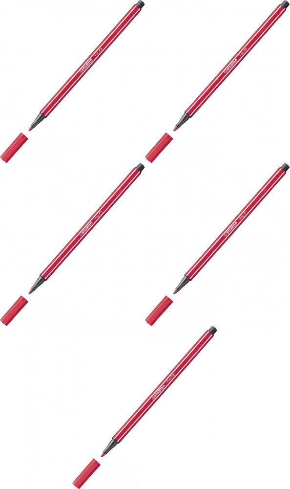 5x Pisak Stabilo Pen 68/50, okrągła, 1mm, ciemny czerwony