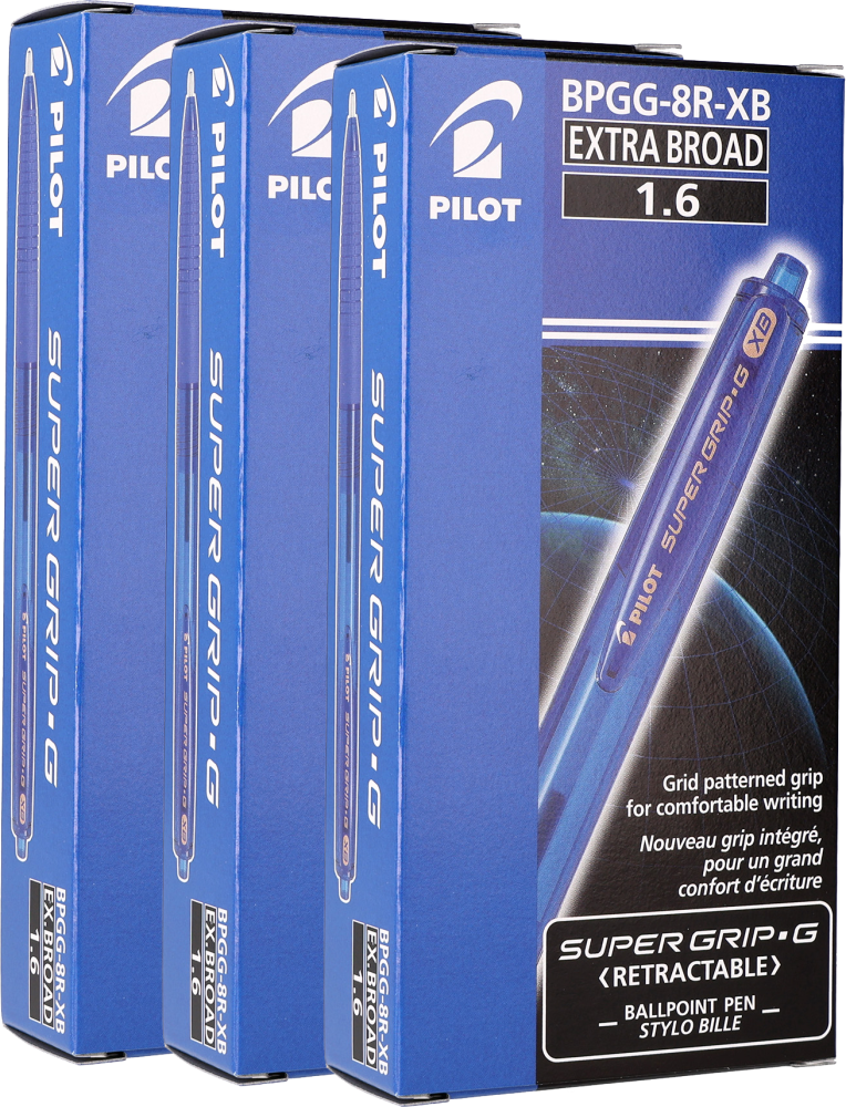 36x Długopis Pilot, Super Grip G, automatyczny, 1.6mm, niebieski