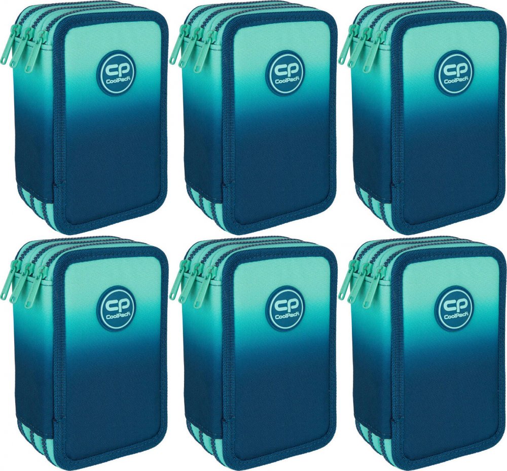 6x Piórnik szkolny CoolPack Jumper 3 Gradient Blue Lagoon, 3-komorowy, z wyposażeniem