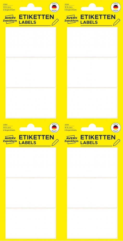 4x Etykiety do opisywania ręcznego Avery Zweckform, 66x38mm, 18 sztuk, biały
