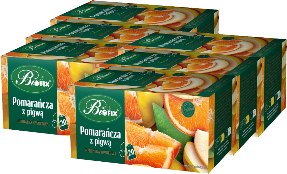6x Herbata owocowa w kopertach BiFix Premium, pomarańcza z pigwą, 20 sztuk x 2g