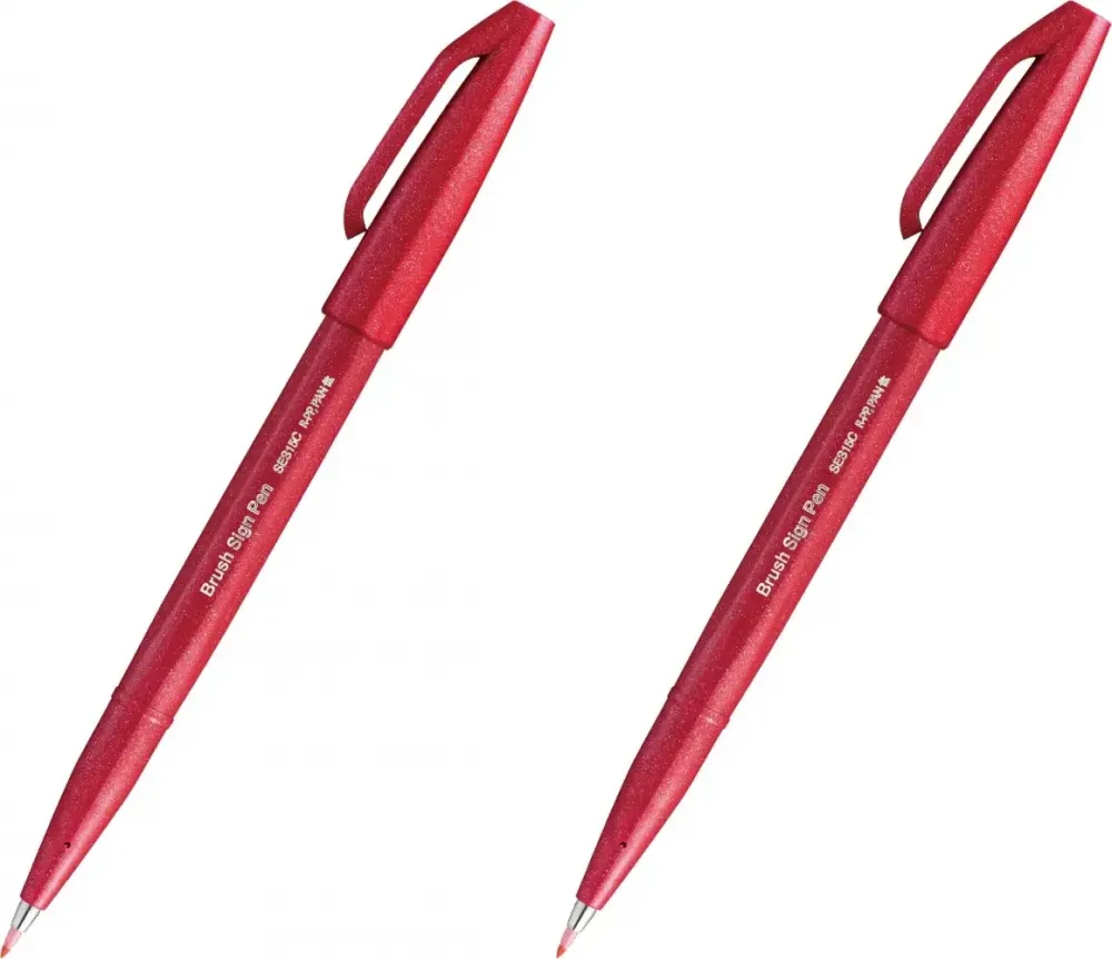 2x Pisak pędzelkowy do kaligrafii Pentel Brush Sign Pen SES15C, 2.07mm, czerwony