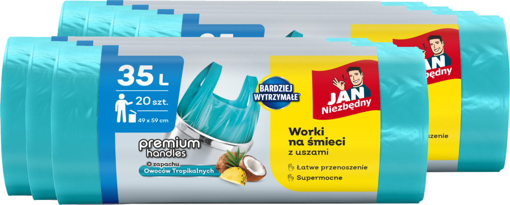 7x Worki na śmieci Jan Niezbędny T-shirt, HDPE, zapachowe, na odpady zmieszane, 35l, 20 sztuk, niebieski