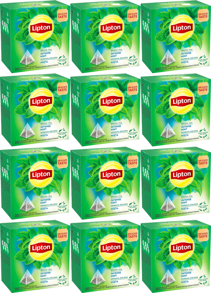 12x Herbata zielona smakowa w piramidkach Lipton, z miętą, 20 sztuk