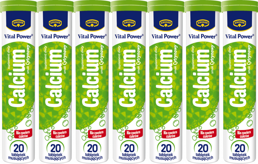 7x Tabletki musujące Vital Power, calcium, cytrynowy, 84g, 20 tabletek