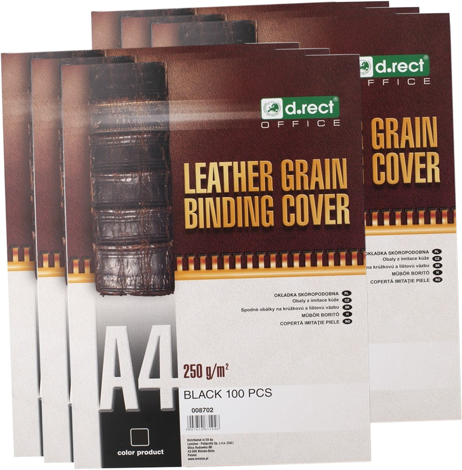 6x Okładki do bindowania D.Rect, A4, 250g/m2, skóropodobne, 100 sztuk, czarny