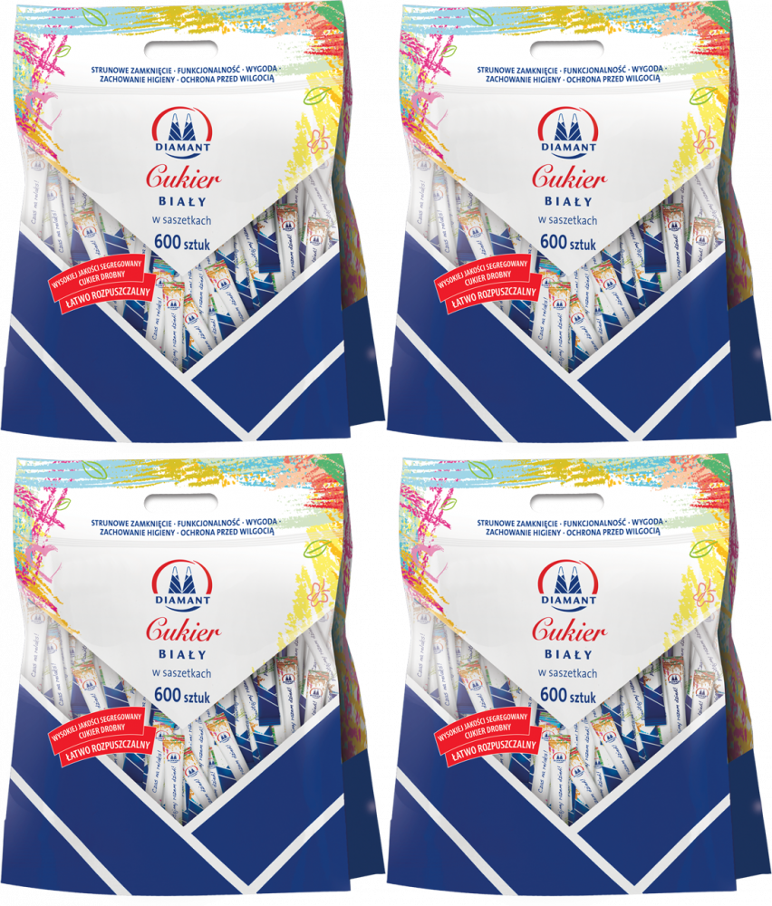 4x Cukier biały w saszetkach Diamant, 600 sztuk, 600x5g