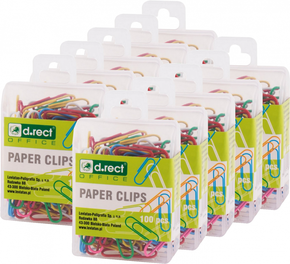 10x Spinacz metalowy D.Rect, okrągły, 28mm, 100 sztuk, mix kolorów