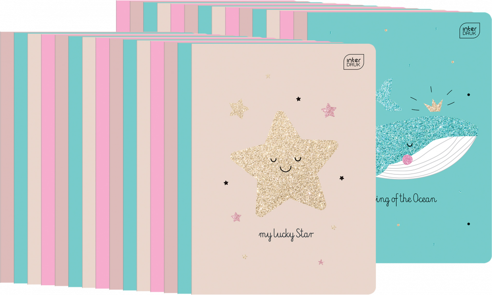 30x Zeszyt w kratkę Interdruk Glitter, A5, 32 kartki, mix wzorów