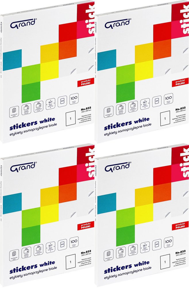 4x Etykiety samoprzylepne Grand No.032, 210x297mm, 100 arkuszy, biały