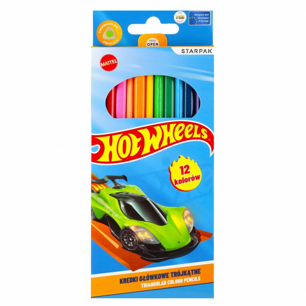 Kredki ołówkowe Starpak Hot Wheels, trójkątne, 12 sztuk, mix kolorów