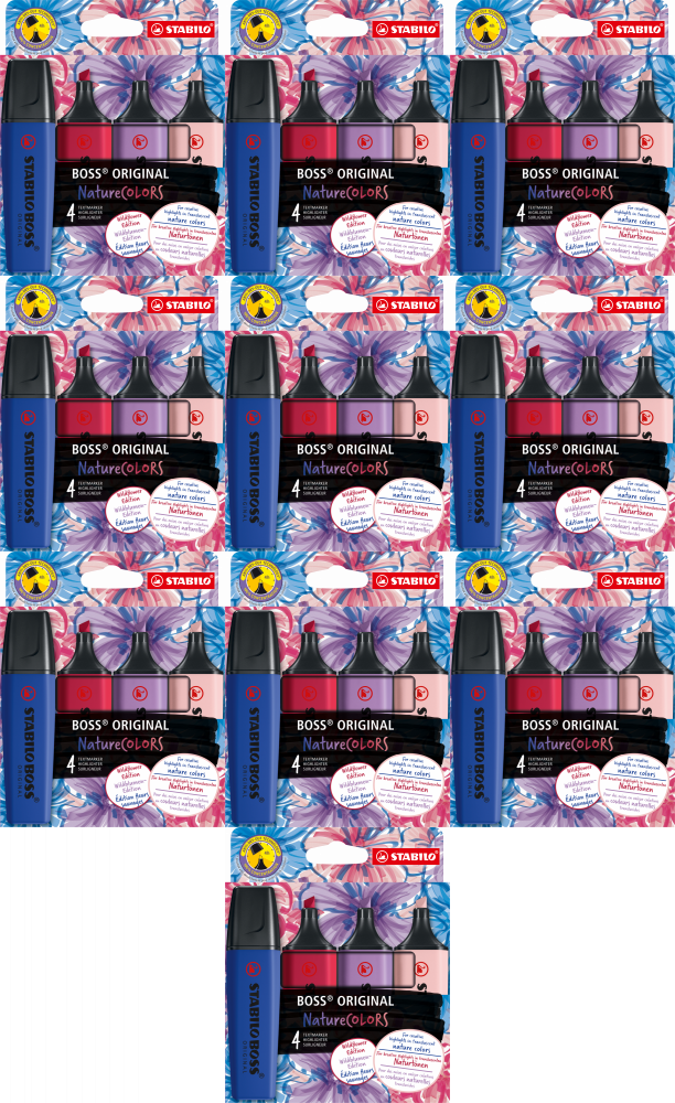 10x Zakreślacz Stabilo Boss Original NatureCOLORS Wildflowers, ścięta, 4 sztuki, mix kolorów