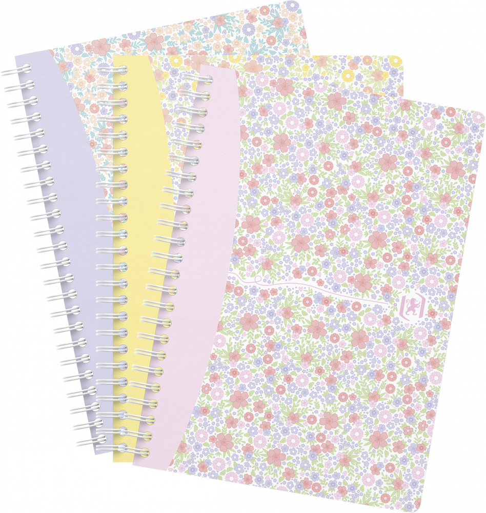 3x Kołonotatnik Oxford Floral, A5, w linie, 60 kartek, okładka kartonowa, mix wzorów