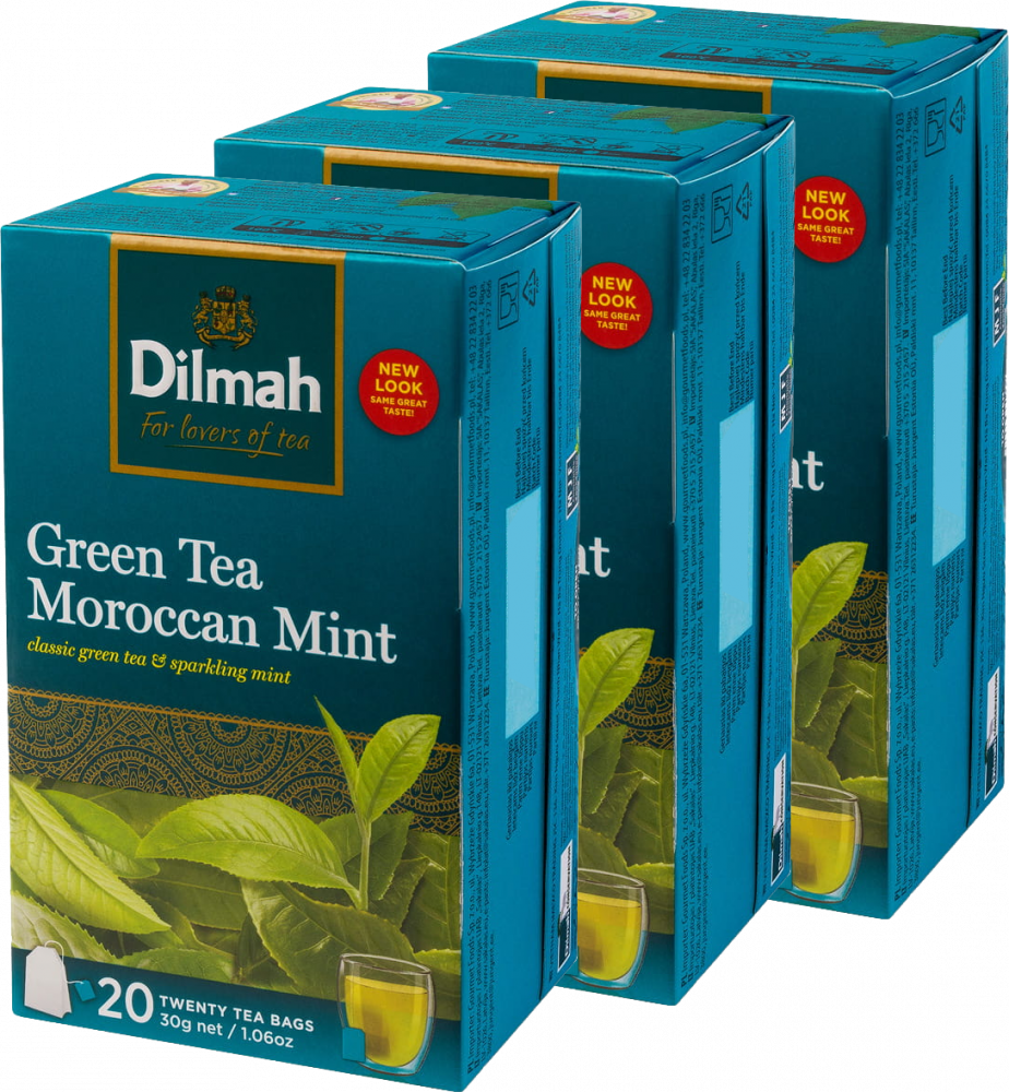3x Herbata zielona smakowa w torebkach Dilmah, Moroccan Mint Green Tea, mięta, 20 sztuk x 1.5g