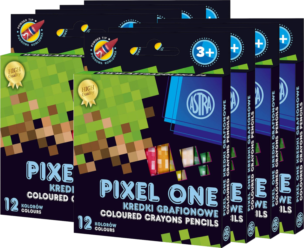 8x Kredki grafionowe okrągłe Astrakids Pixel One, 12 sztuk, mix kolorów