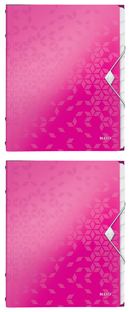 2x Teczka z przegródkami Leitz Wow, segregująca, z gumką, A4, 12 przekładek, różowy