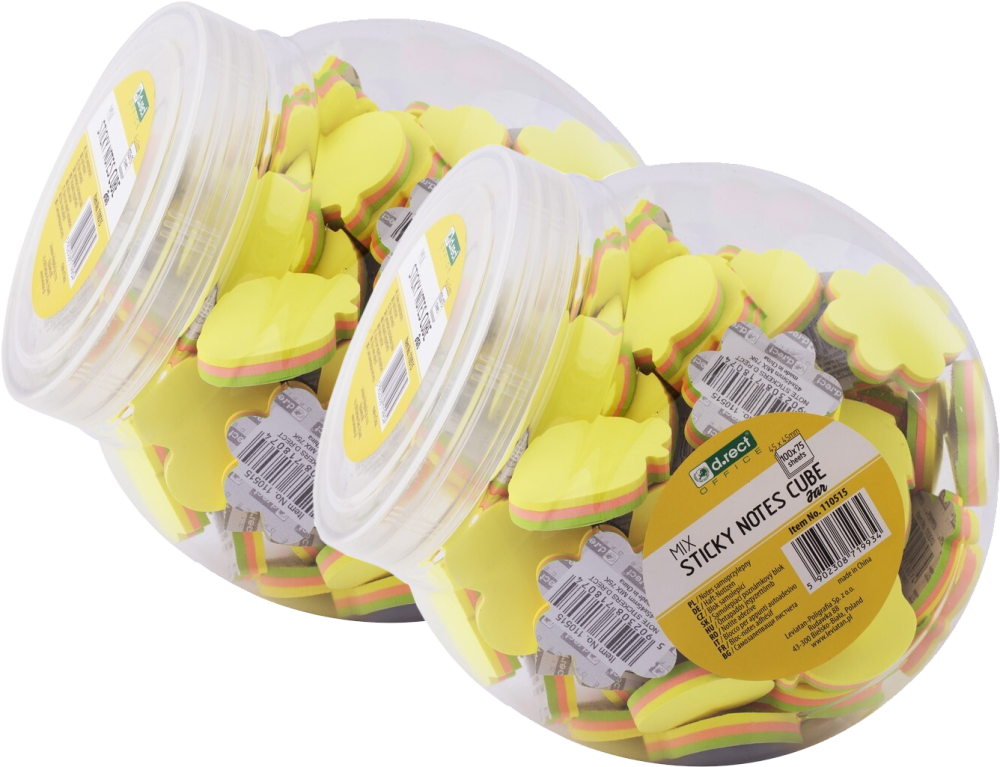 2x Karteczki samoprzylepne D.Rect, 45x45mm, 100x75 karteczek, słój, mix wzorów/mix kolorów