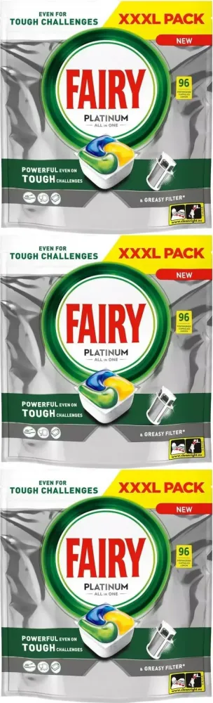 3x Kapsułki do zmywarek Fairy All in One Platinum Lemon, 96 sztuk