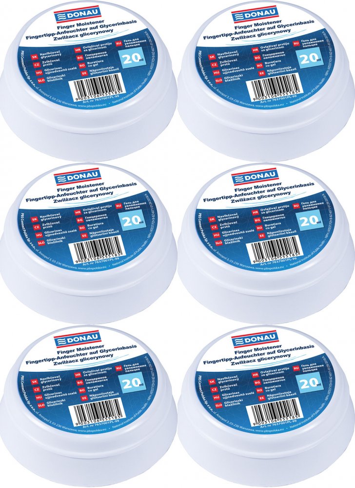 6x Nawilżacz do palców glicerynowy Donau, 20 ml, biały