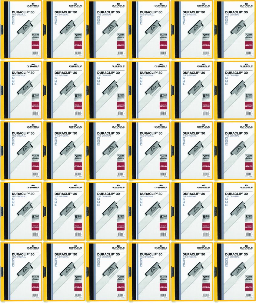 100x Skoroszyt plastikowy z klipsem Durable Duraclip, A4, do 30 kartek, żółty