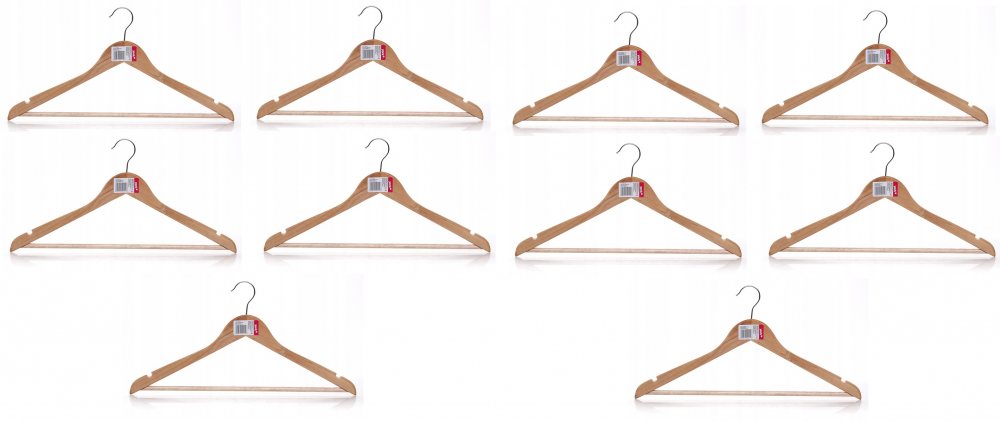 10x Wieszak drewniany na ubrania York, brązowy jasny
