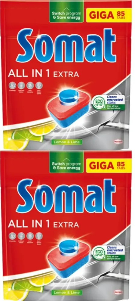 2x Tabletki do zmywarki Somat All in One Extra, lemon&lime, 85 sztuk