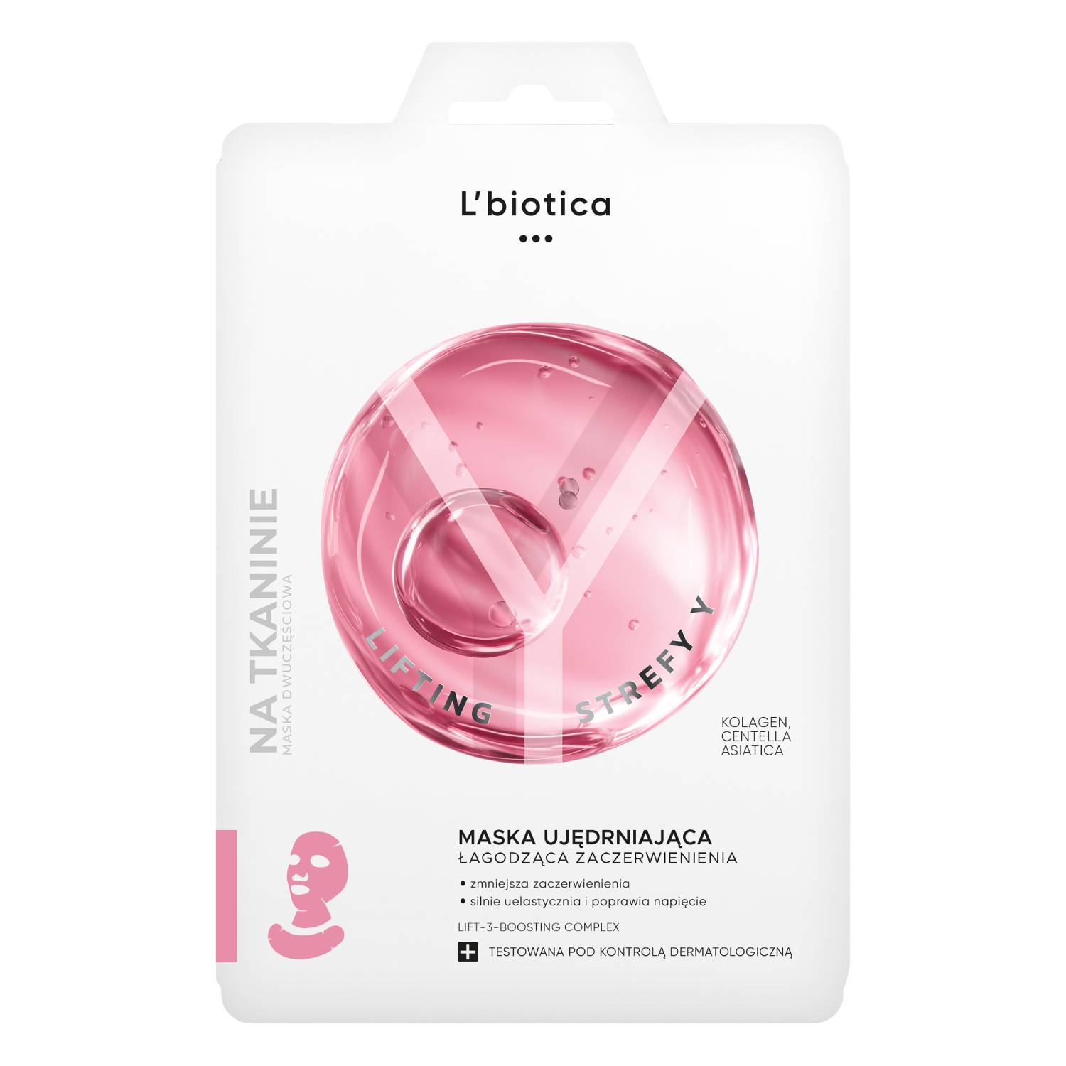 L'biotica lifting strefy y - maska do twarzy ujędrniająca, łagodząca zaczerwienienia, 1 sztuka