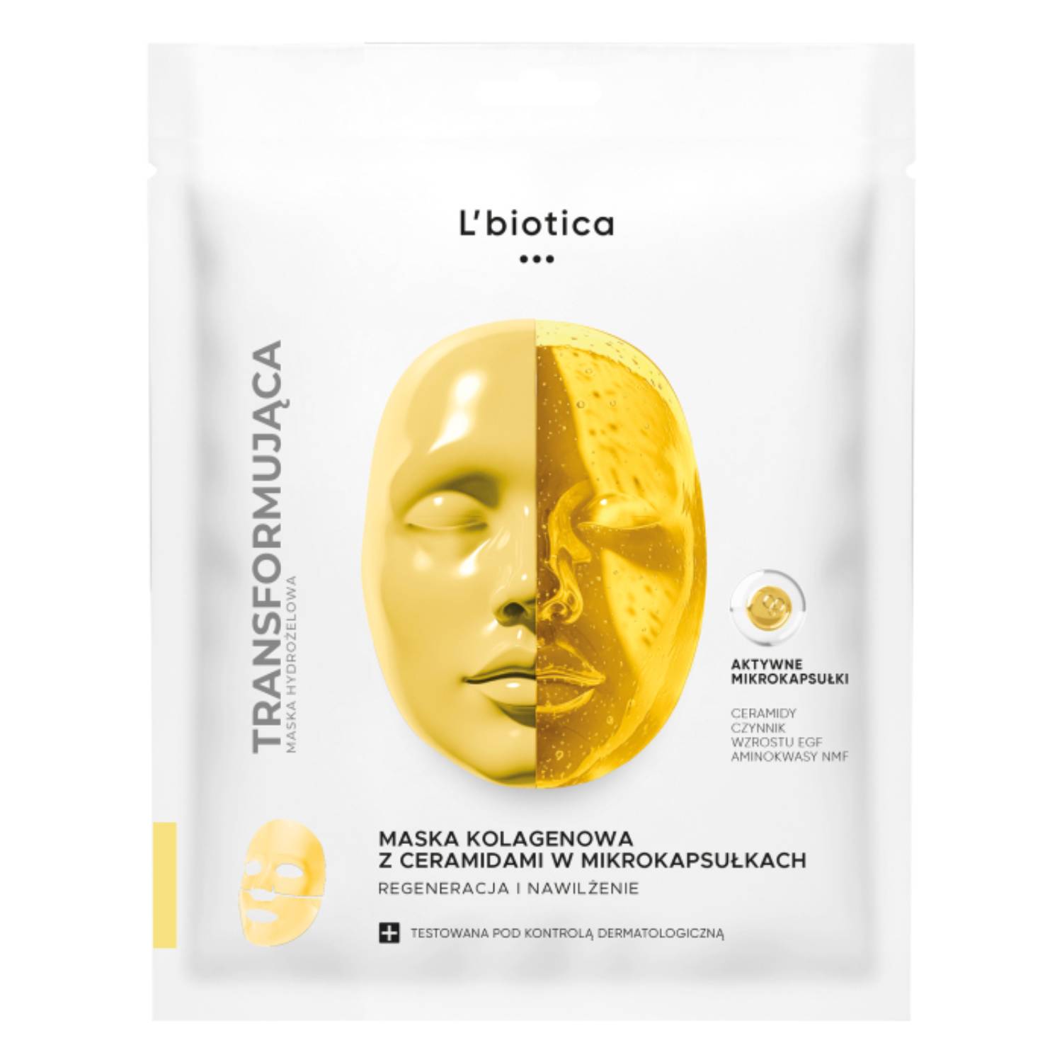 L'biotica regeneracja i nawilżenie - maska kolagenowa z ceramidami w mikrokapsułkach, 1 sztuka