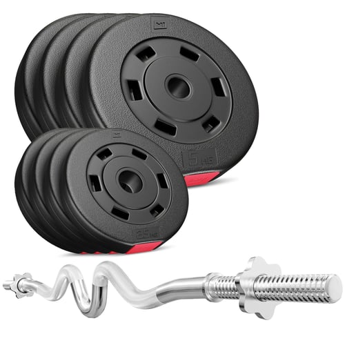 Set d’haltères en plastique 37 kg avec barre Super Curl EZ