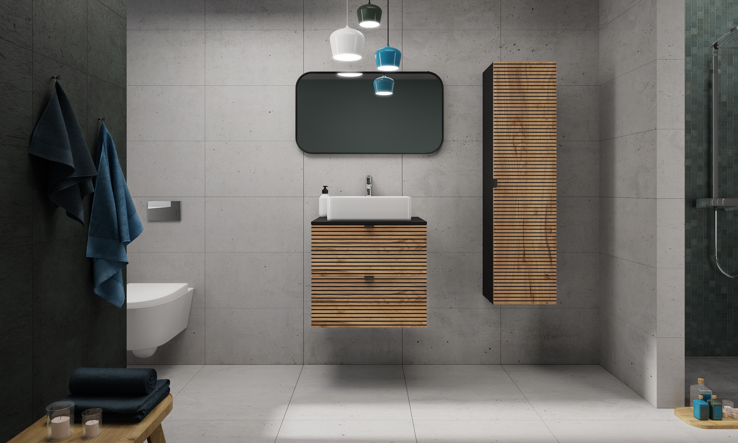 Rodan Loft szafka 60x46x57 cm podumywalkowa wisząca czarna-dąb