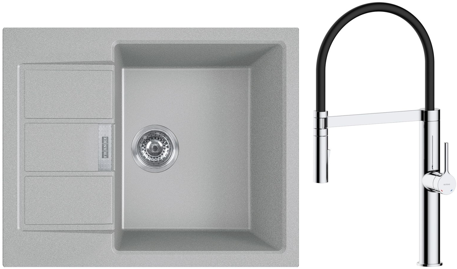 Zestaw Franke Sirius 2.0 S2D 611-62 zlewozmywak 62x50 cm z baterią kuchenną Oltens Borga kamienny szary/chrom/czarny (1430618668, ...
