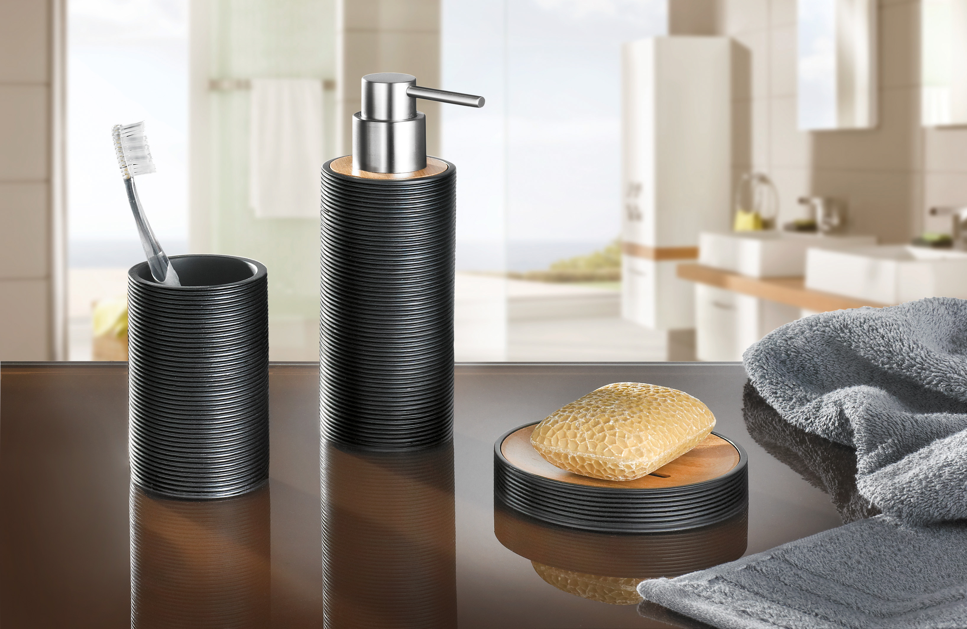 Kleine Wolke Kyoto szczotka toaletowa stojąca czarny/drewno 5079926856