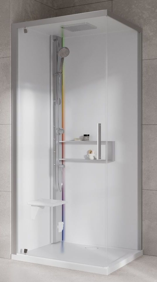 Novellini Glax 2 2.0 G+F kabina z hydromasażem 90 cm kwadratowa lewa parowa z brodzikiem srebrna G22GF99SM5-1BB