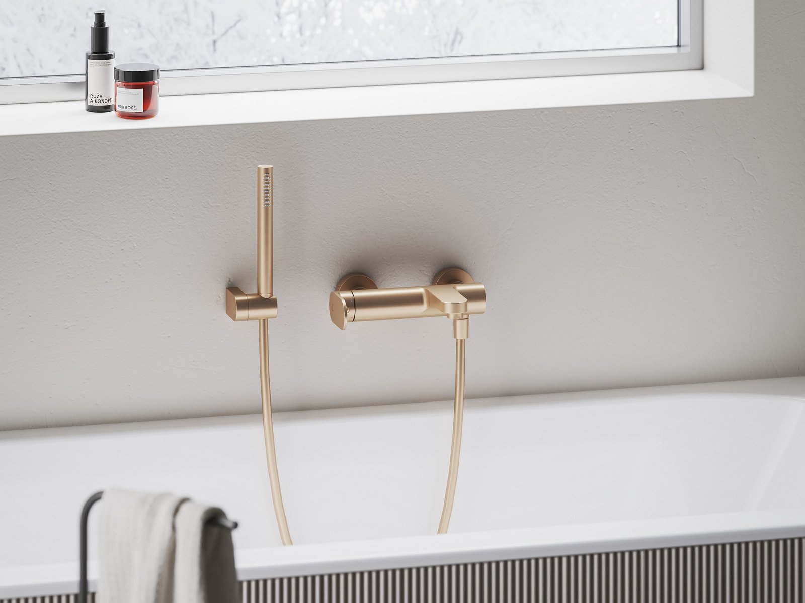 Ravak Eleganta bateria wannowo-prysznicowa ścienna różowe złoto X070367