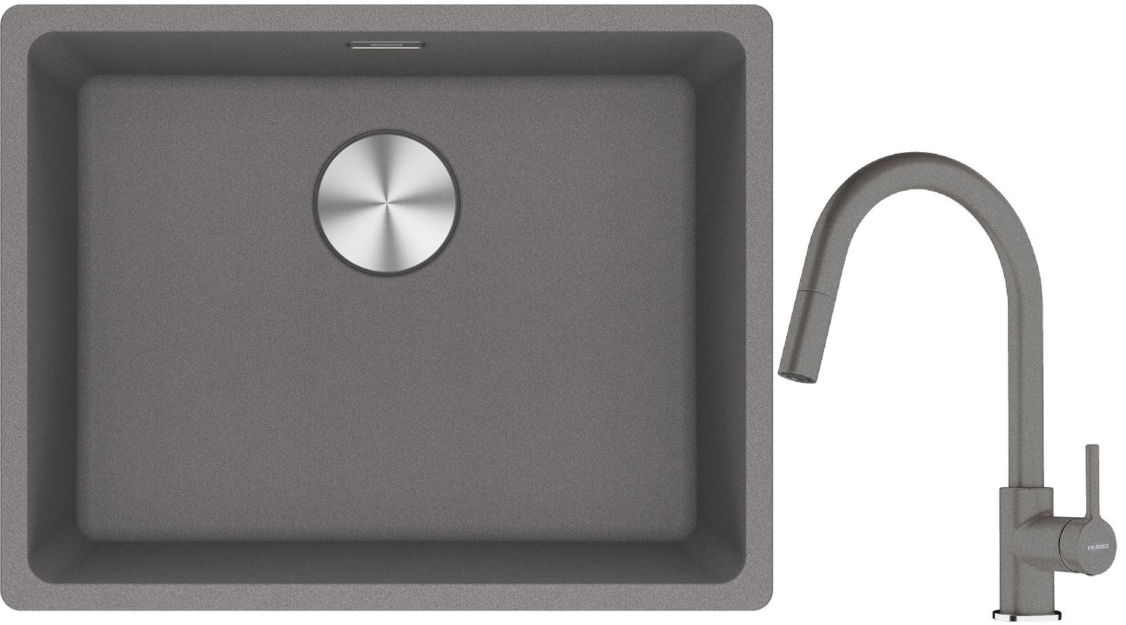 Franke Maris MRG 110-52 zlewozmywak 55x43 cm Fragranite z baterią kuchenną Lina kamienny szary (1250687254, 1150626057) - Wysyłka w 24h