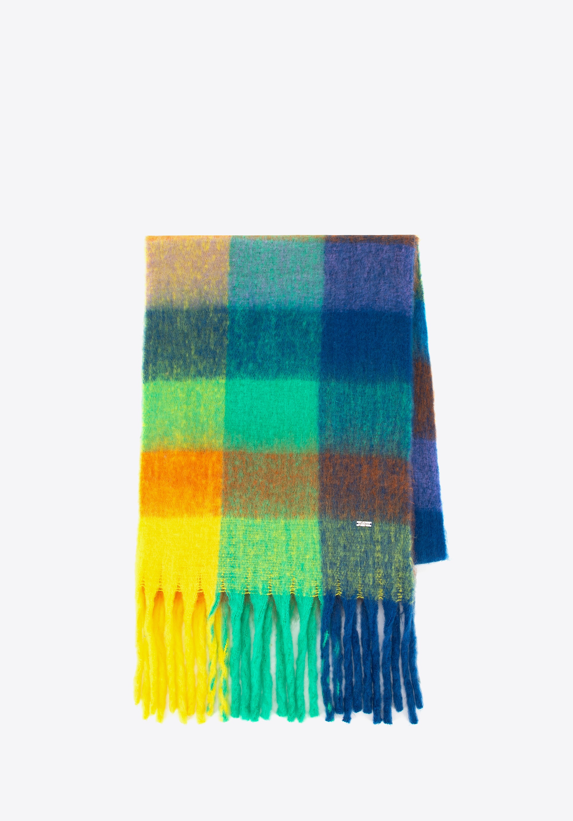 Damski szalik w wielokolorową kratkę żółto - niebieski