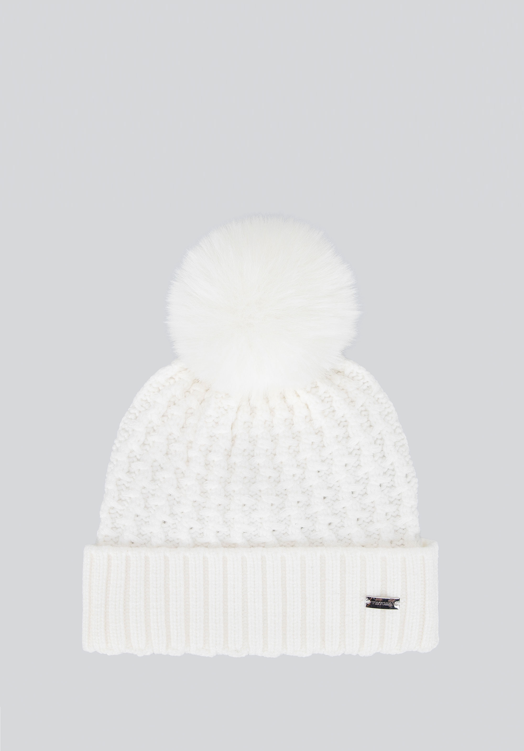 Czapka damska o splocie w drobny wzór złamana biel