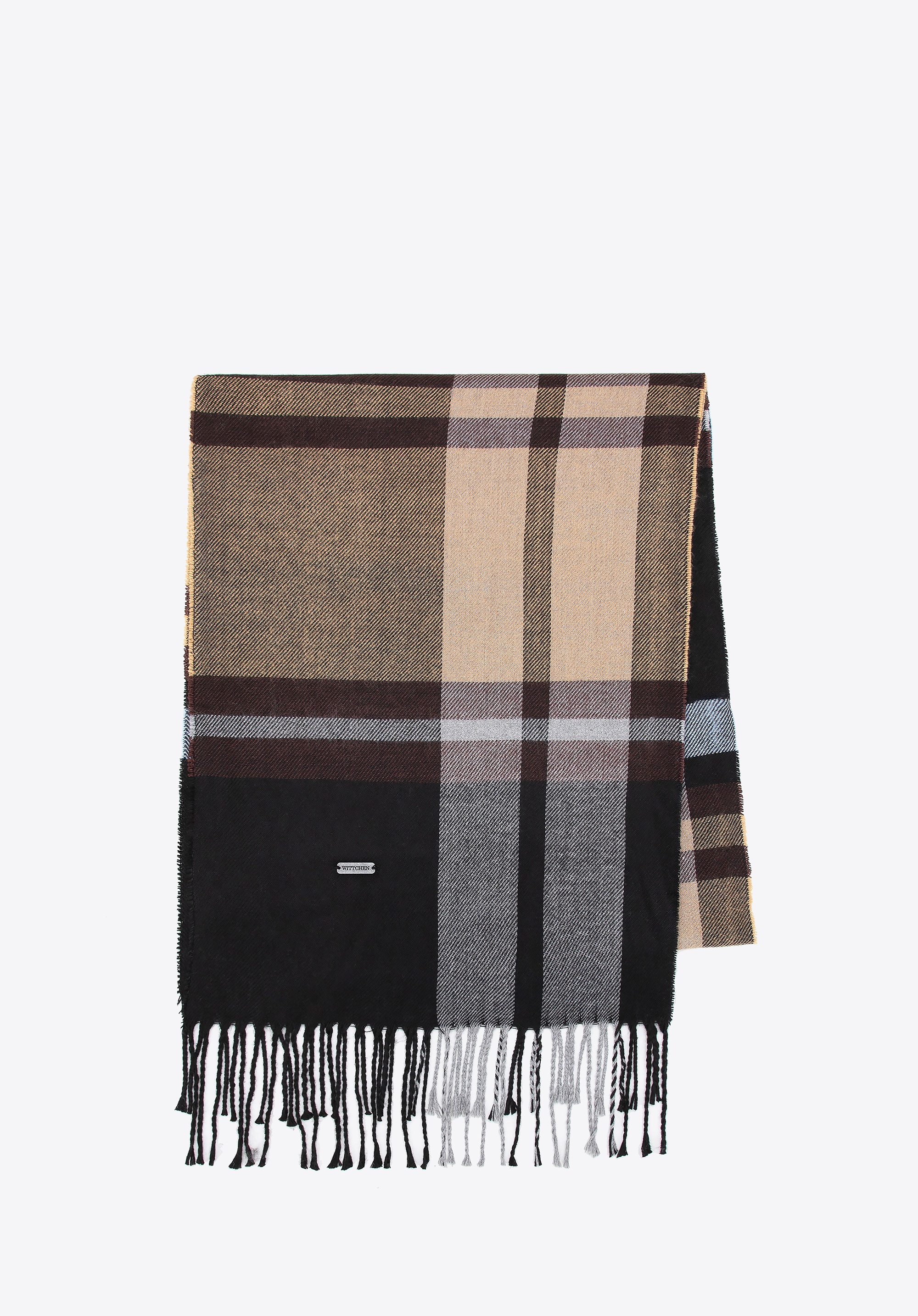 Szalik męski w kratę czarno - brązowy